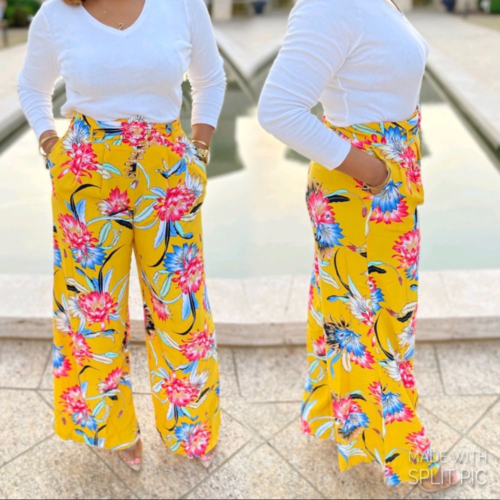 Floral print wide leg pants